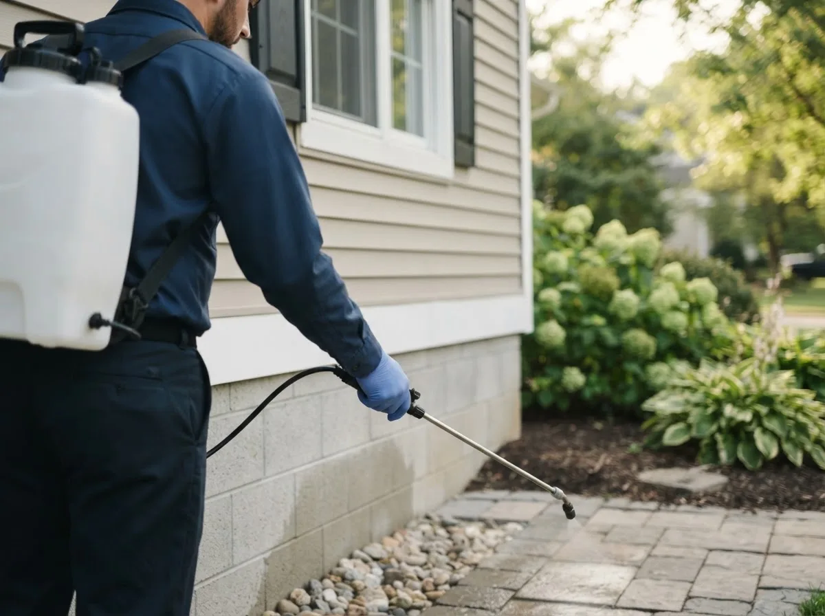 Pest control technician inspecting a home in Long Lake, SD